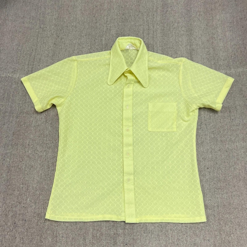 Vintage Men's Short-Sleeve Button-Down Shirt in Pale Yellow